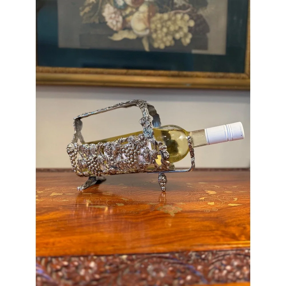 Vintage‎ Silverplate Wine Bottle Holder with Grapevine Design